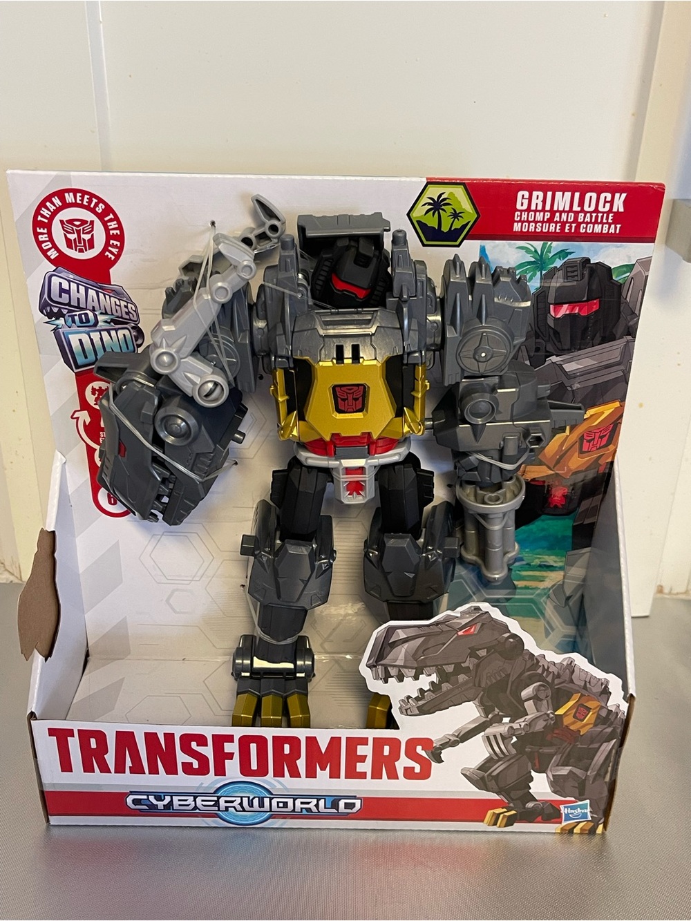 Transformers Grimlock Action Figure - Gray and Gold Cyberworld Chomp & Battle NI